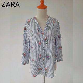 Zara stripe floral blouse