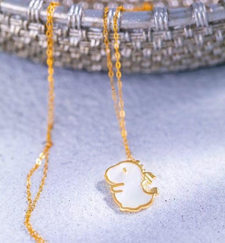 24K 999 Gold Dinosaur Necklace Mother of Pearl Women s Fashion