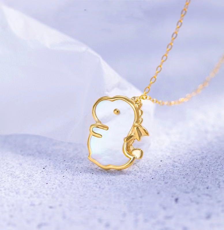 24K 999 Gold Dinosaur Necklace Mother of Pearl Women s Fashion
