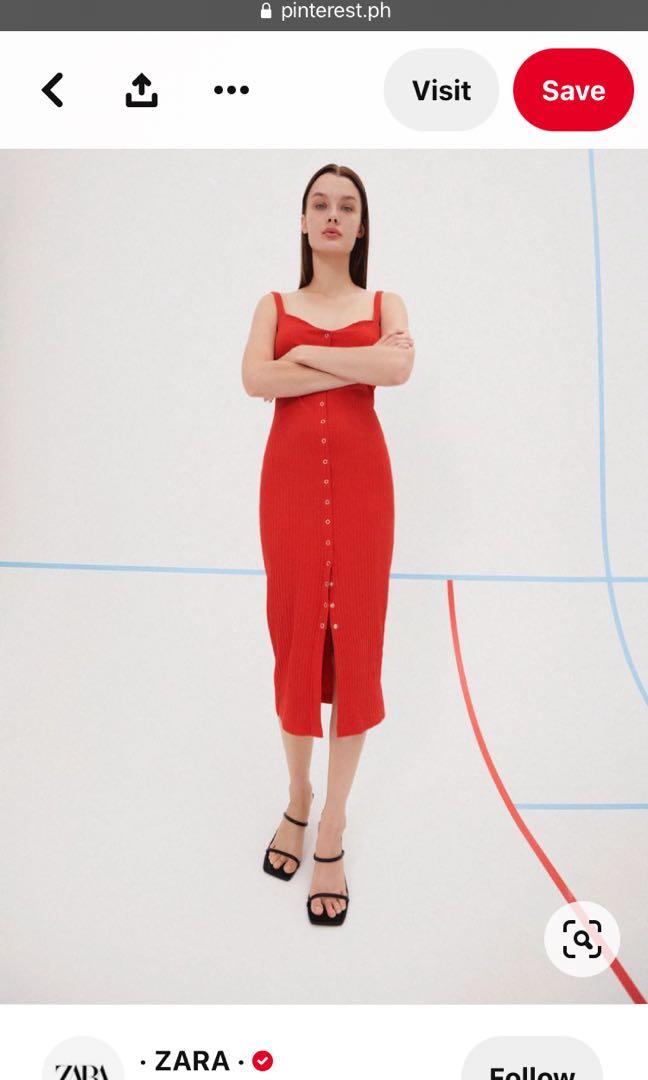 Authentic Zara Ribbed Midi dress RED ...