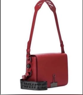 off white red handbag