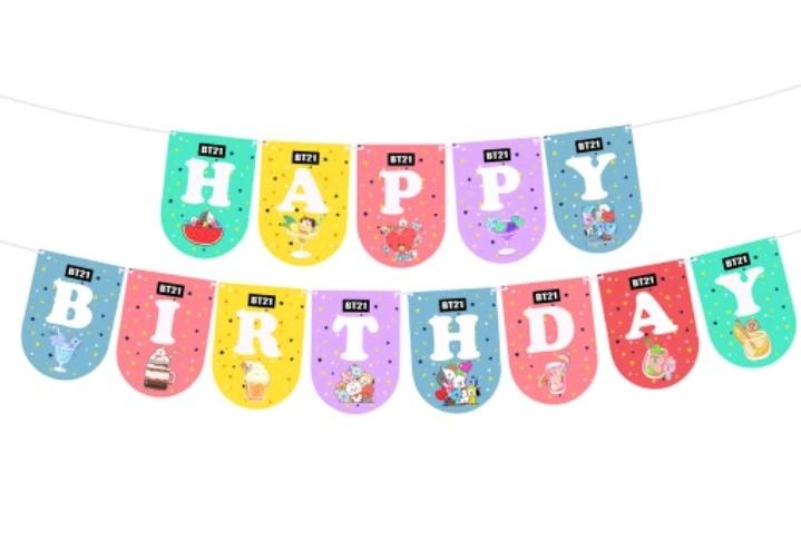 BTS HAPPY BIRTHDAY BANNER, BALLOON, CAKE TOPPER, CUPCAKE TOPPER ...