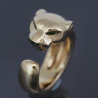 CARTIER 18K黃金豹GARNET石50號戒指 正品附證書