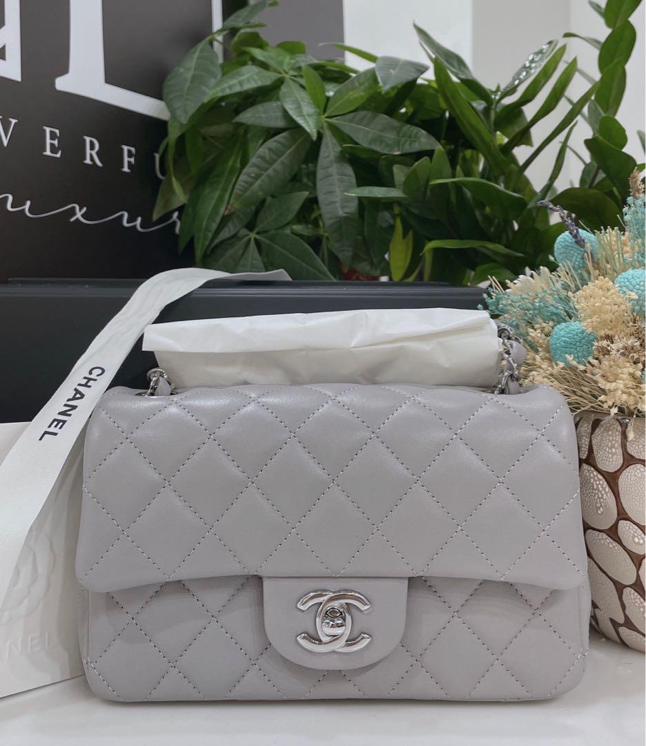 Chanel Classic Mini Rectangle 21B Grey Lambskin, Luxury, Bags
