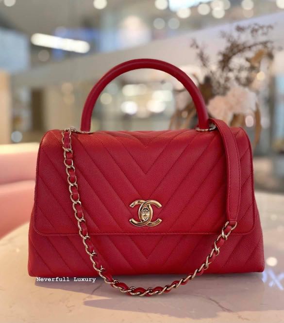 Chanel Coco Top Handle Medium 20P Red Caviar Ghw Series 29/2020, Luxury