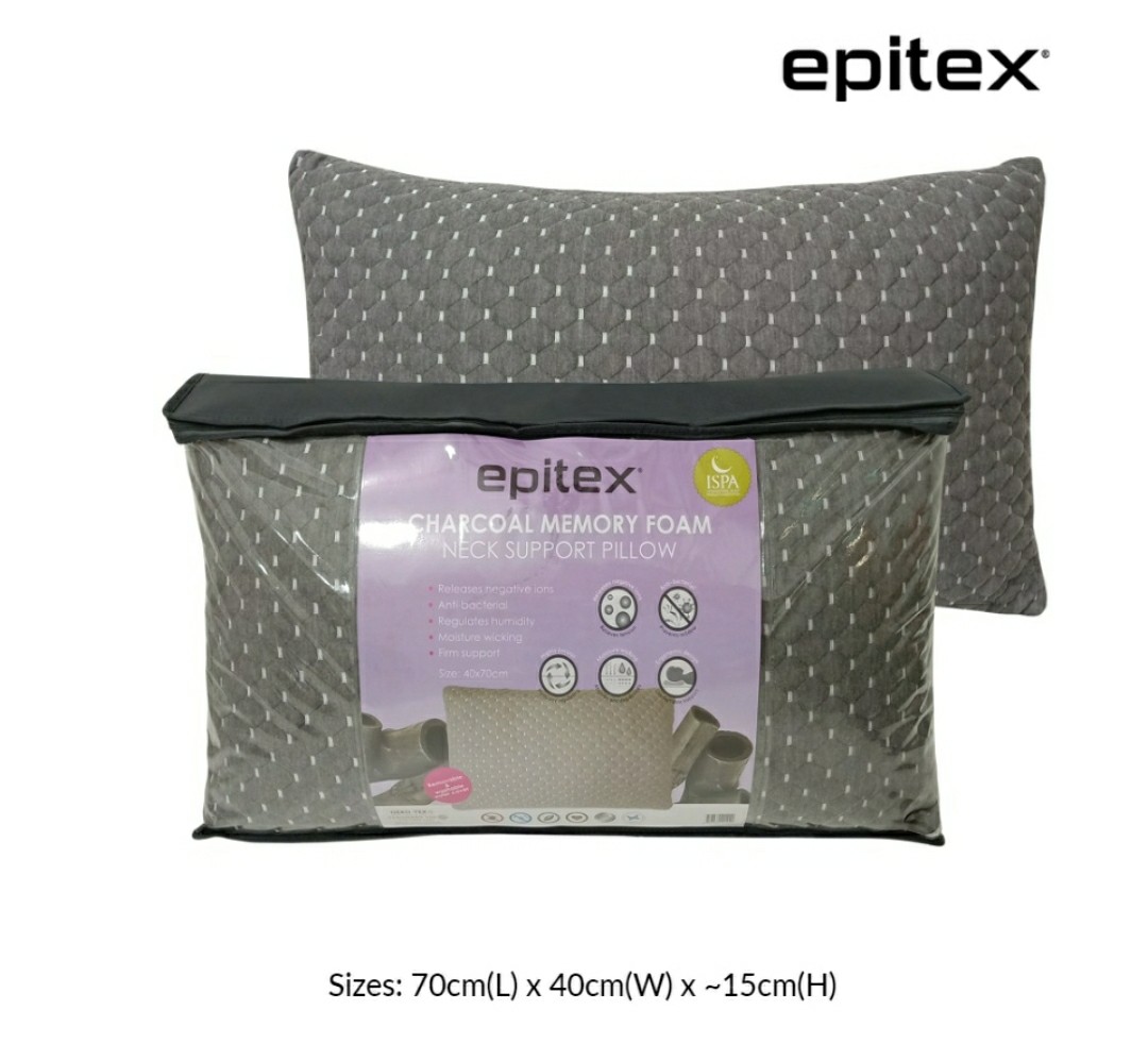 Epitex charcoal memory foam neck support pillow, Furniture & Home Living, Bedding & Towels on