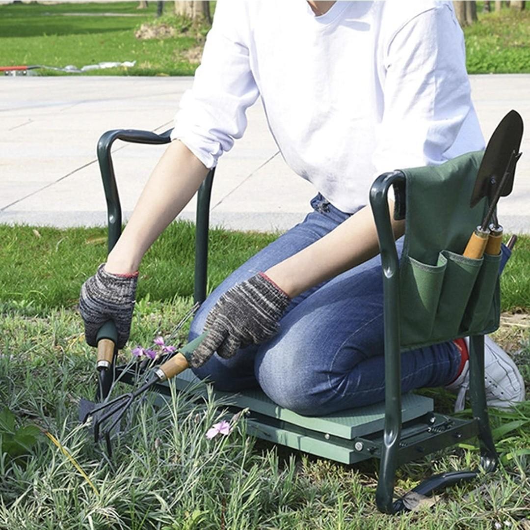 Garden Seat and Kneeler Kneeling Bench Gardening Stool with Handles Heavy Duty Garden Bench for Kneeling and Sitting Portable with Tool Pouch for Garden Yard Outdoor Furniture Home Living Gardening Ga...