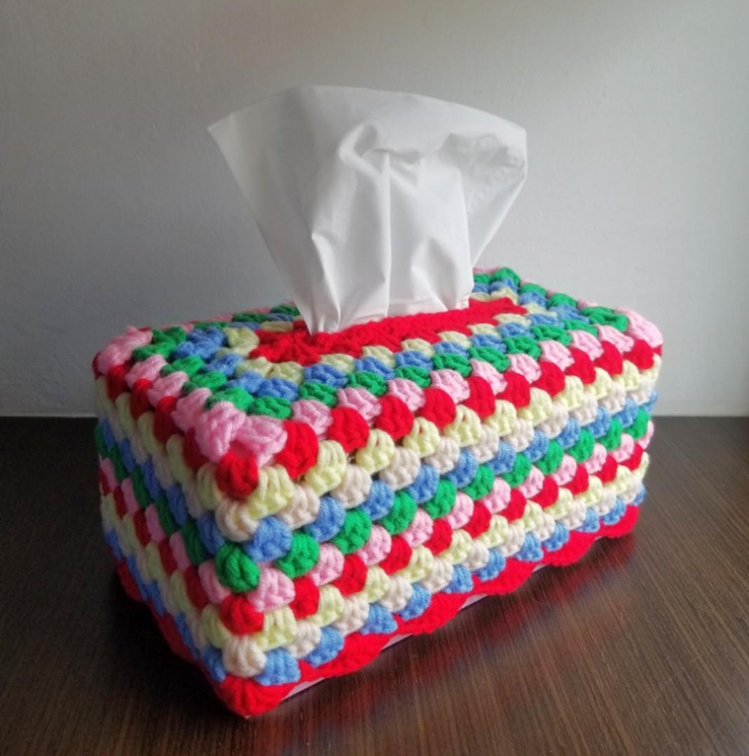 Handmade Retro Granny Square Tissue Box
