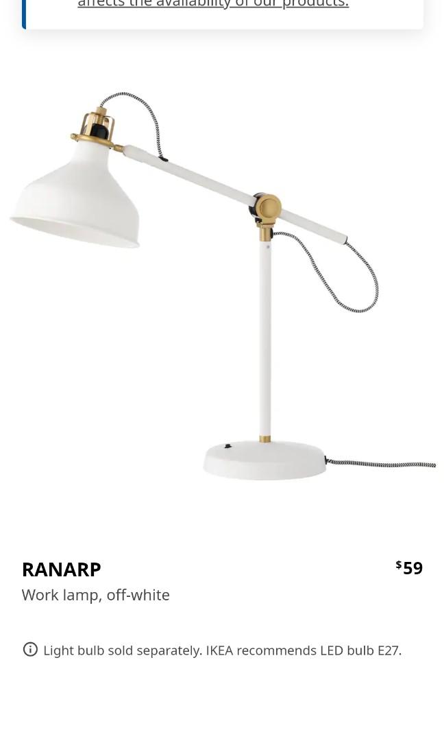 IKEA RANARP table lamp plus free bulb, Furniture & Home Living