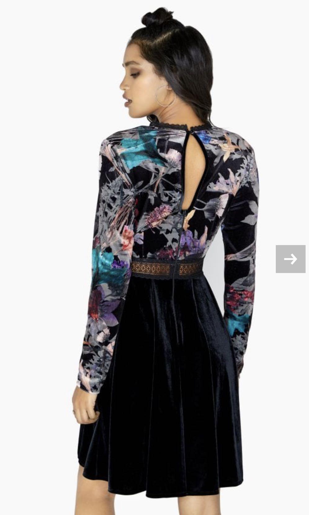 Little mistress velvet floral skater dress party dress dinner dress evening dress