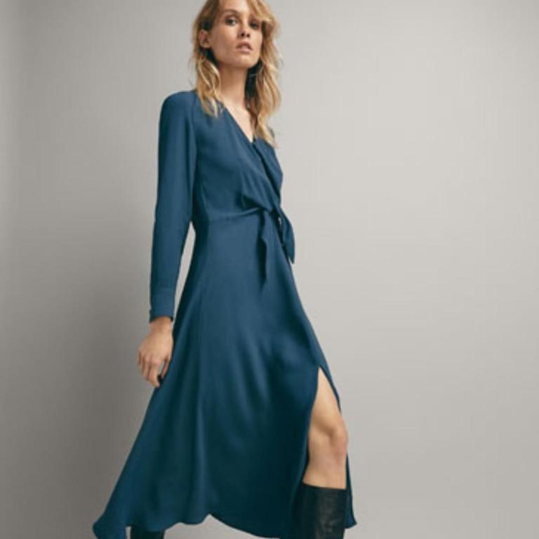 Massimo Dutti Teal Dress with Front Knot, Women's Fashion, Dresses