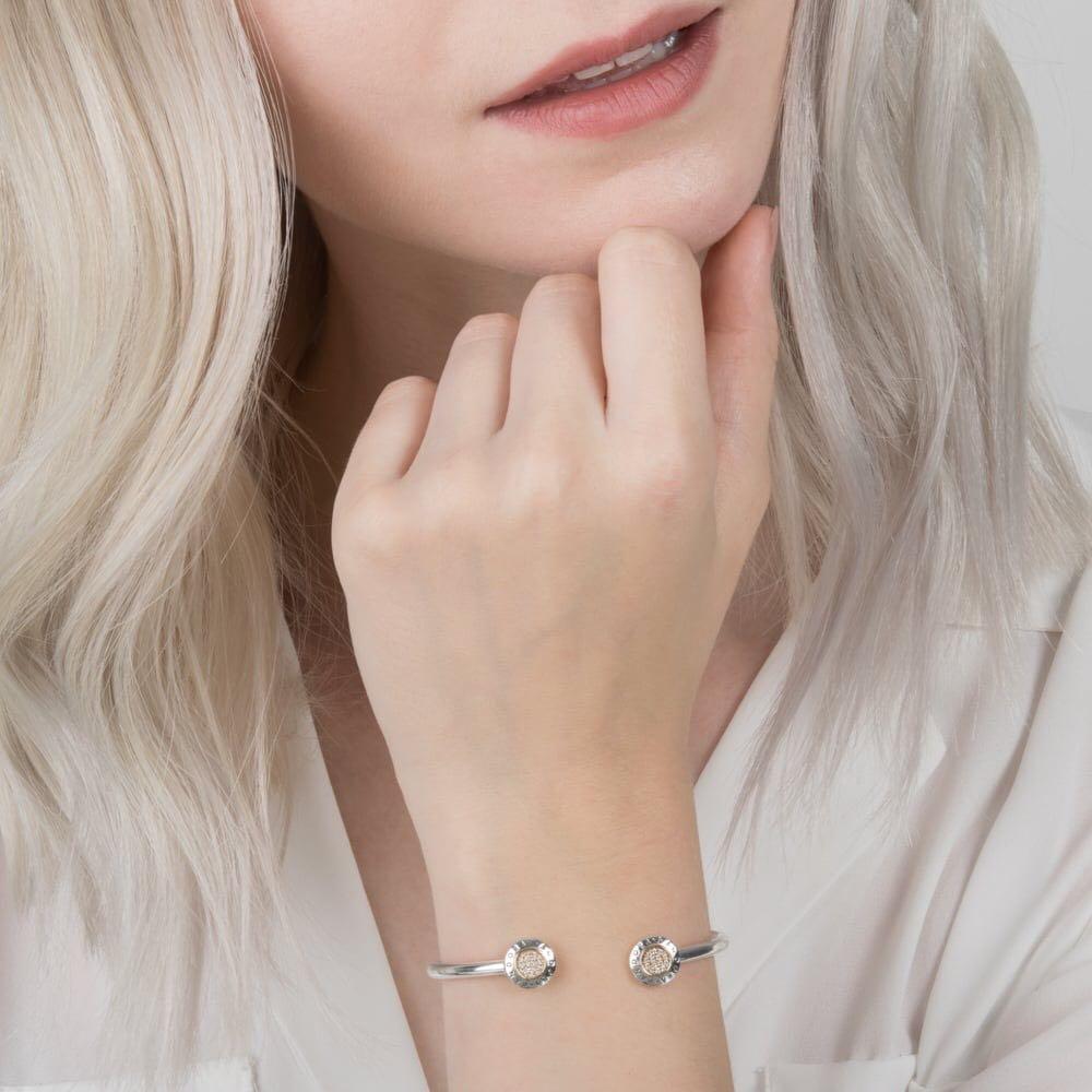 Pandora signature open bangle two tone sales
