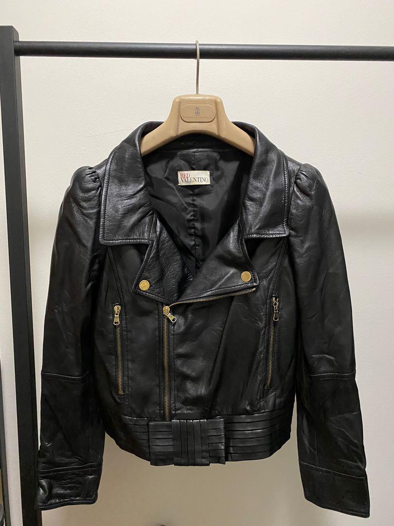 Red valentino leather jacket discount