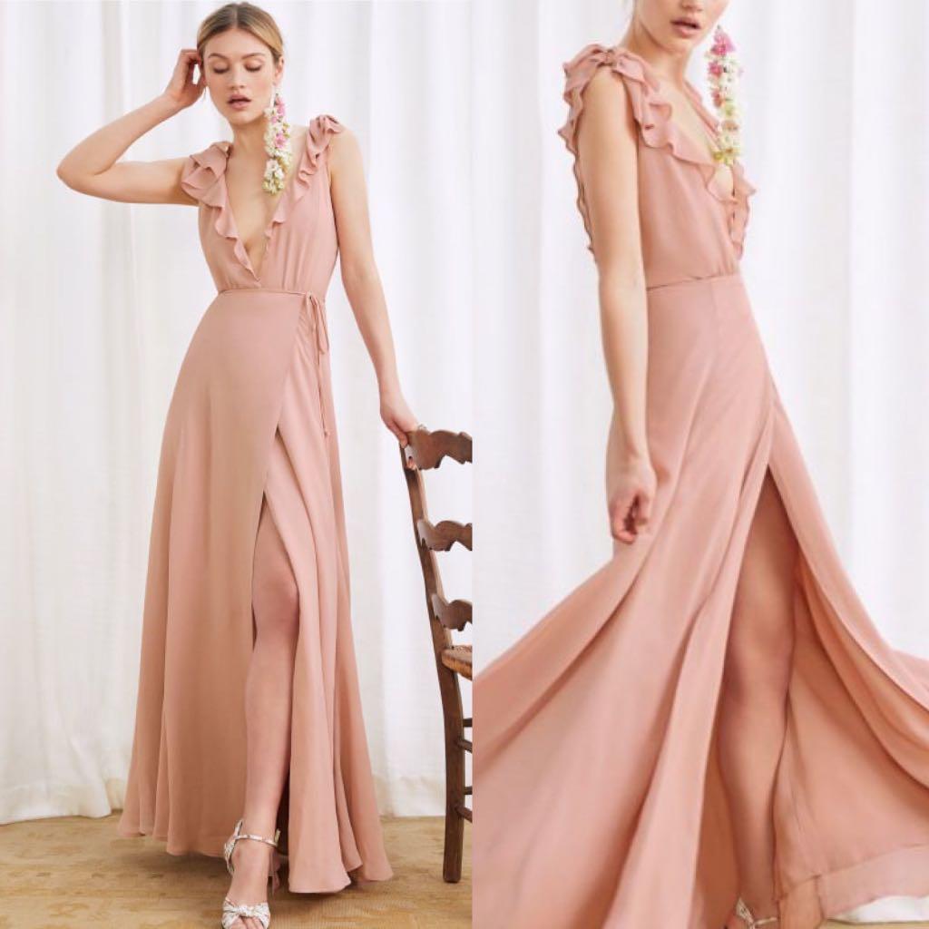 Reformation Peppermint Bridesmaid Wedding Maxi Dress Gown Authentic in Ivory Blush Champagne Navy