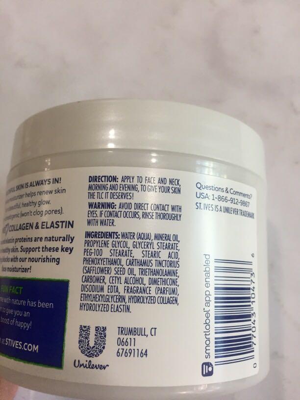 St. Ives Renewing Moisturizer imported original from US (Category: Face Care) located in Pasay City. Submitted by redgiftshop (Listing ID 1113612502, Image 3). Description: St, Ives Renewing Moisturizer collagen & Elastin Paraben Free 283g stocks: 2 pcs directly bought in US imported & Original product code: CL.