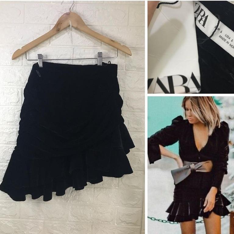 Black velvet skirt zara best sale