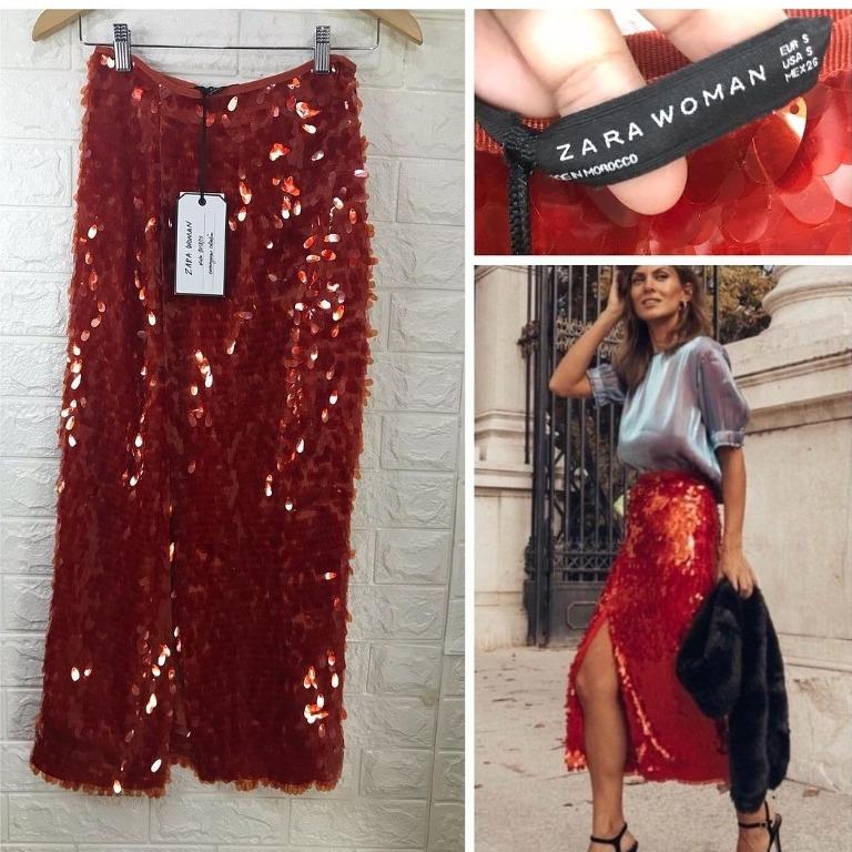 Red sequin skirt zara on sale