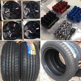 17” TE37 Black code 6018 Mags 4Holes w/205 or 215-45-r17 Accelera tires