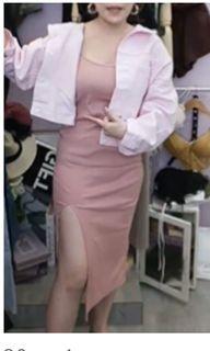 坑條背心洋裝（粉/咖色各一件）#雙11