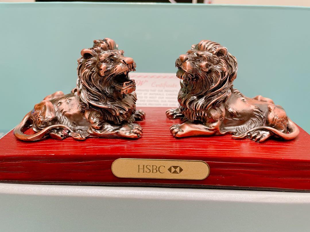 🦁九龍東交收‼️經典HSBC ‼️銅獅子連仿木座metal lion set with base