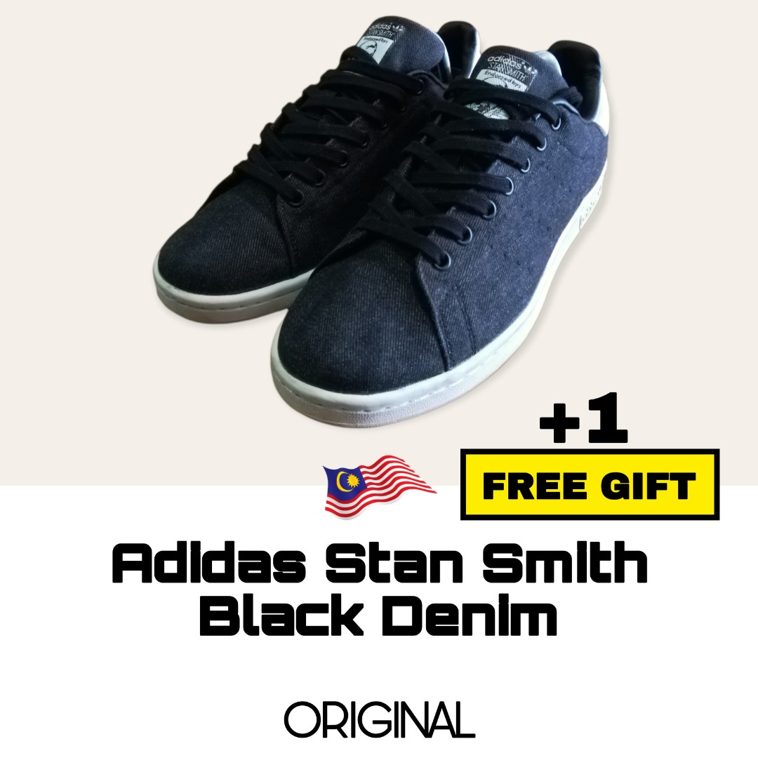 Adidas Stan Smith Black Denim Kasut Bundle Size 8 UK Men s