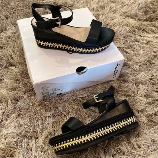Aldo black wedge 2025 sandals