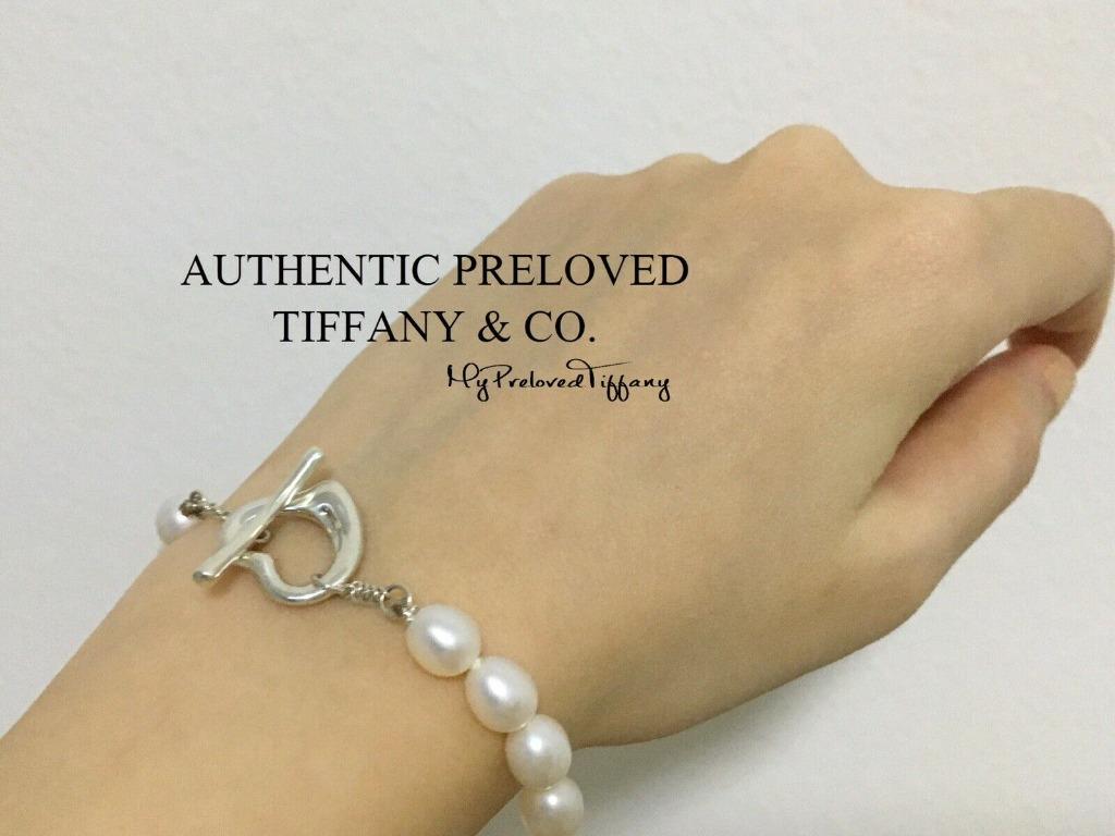 Authentic Tiffany Co. Elsa Peretti Pearl Open Heart Toggle
