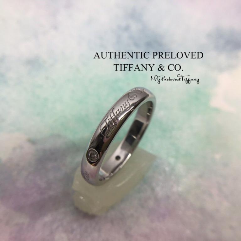Authentic Tiffany & Co. Notes Script 3 Diamonds Platinum Lucida Ring RP ...