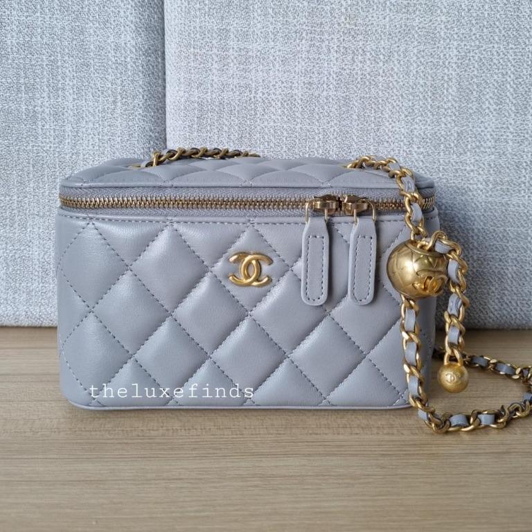 Chanel Pearl Crush Mini Vanity With Chain Light Grey Lambskin Aged