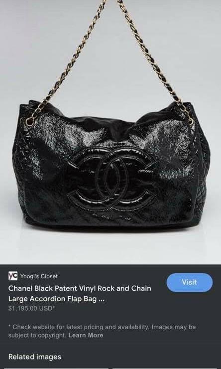 Chanel Black Patent Vinyl Rock and Chain Large Accordion Flap Bag, Luxury,  Bags & Wallets on Carousell