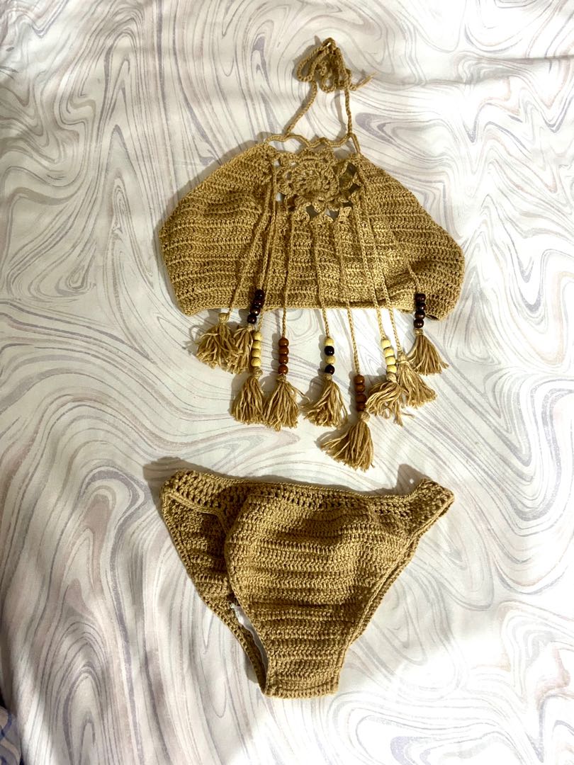 Crochet bikini khaki set, Women's Fashion, Swimwear, Bikinis