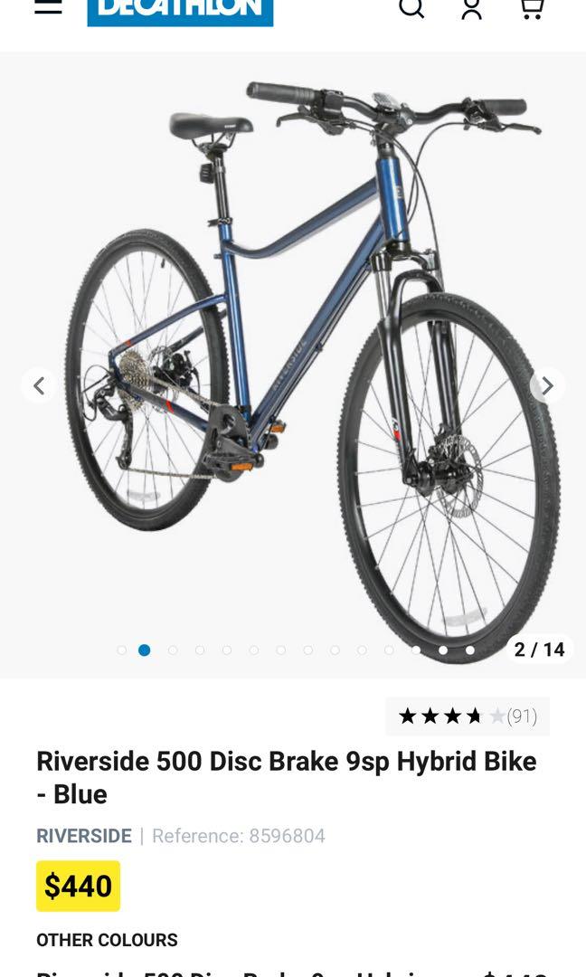 Decathlon Riverside 500 Disc Brake 9sp Hybrid Bike Blue Sports Equipment Bicycles Parts Parts Accessories on Carousell