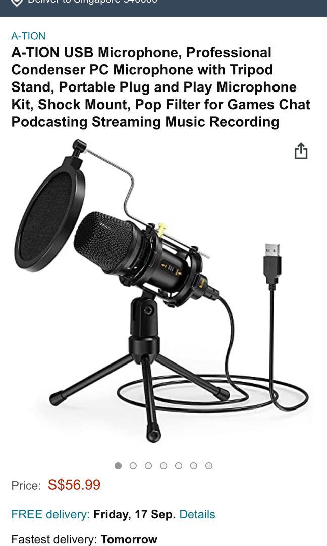 Gaming PC Microphone USB Mic for Computer with Anti Slip Stand Pop Filter Vocal Recording Microphone Plug & Play for Gaming Streaming Podcasting YouTube 1.8m/6ft ELEGIANT USB Condenser Microphone 