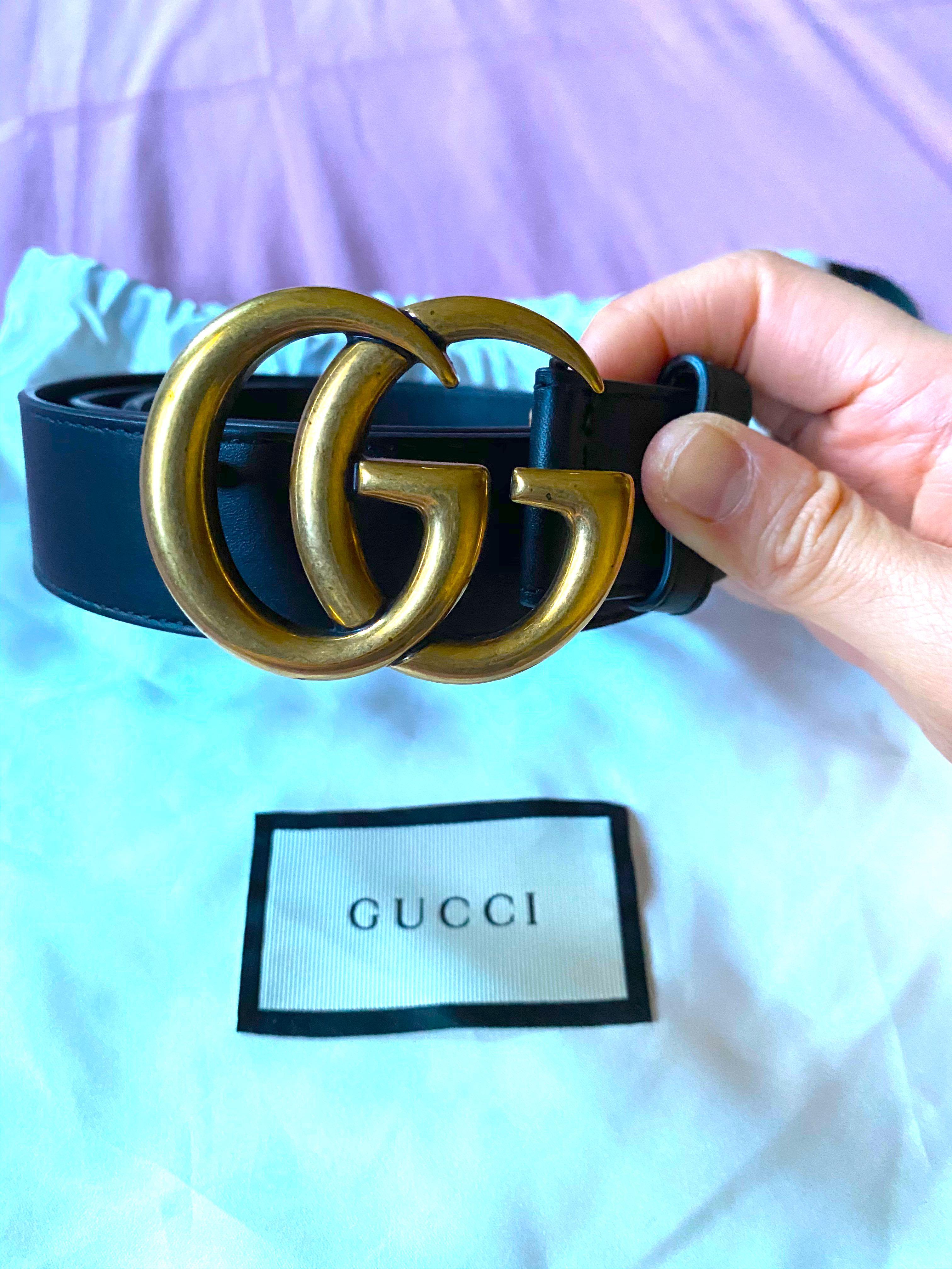 Gucci black leather belt size 85, Women's Fashion, Watches & Accessories, Carousell