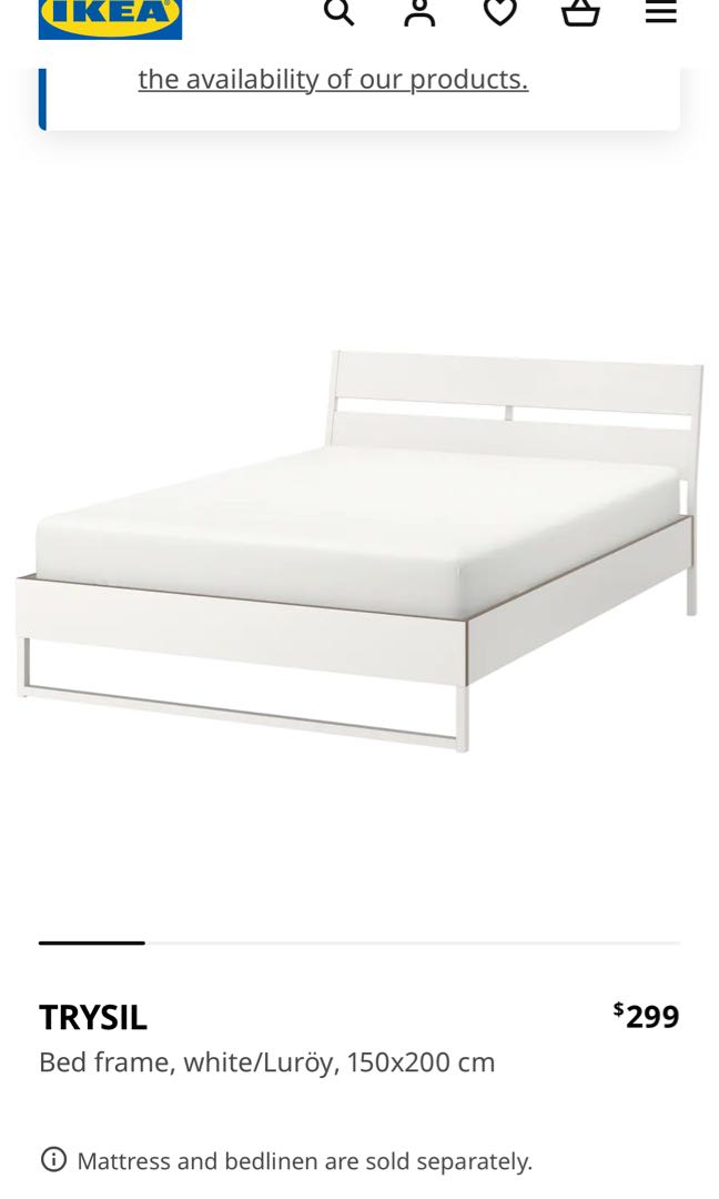 IKEA TRYSIL Queen Size Bed frame white, Furniture & Home Living