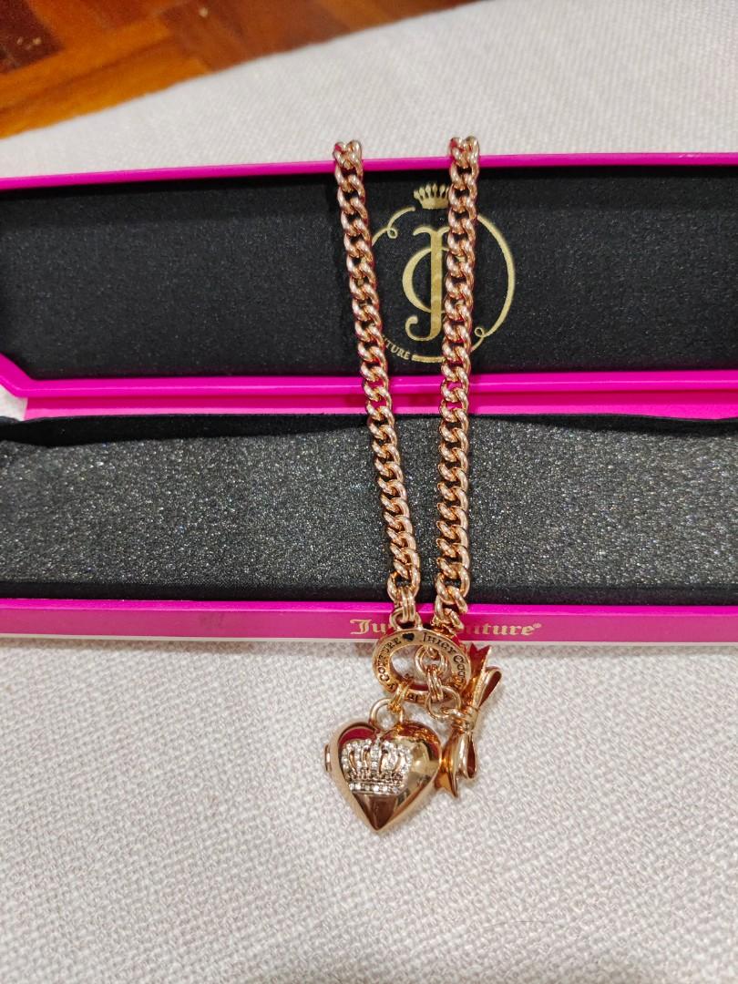 Juicy Couture, Jewelry, Juicy Couture Vintage Rhinestone Puffy Heart  Necklace With Crown, Juicy Couture Jewelry 
