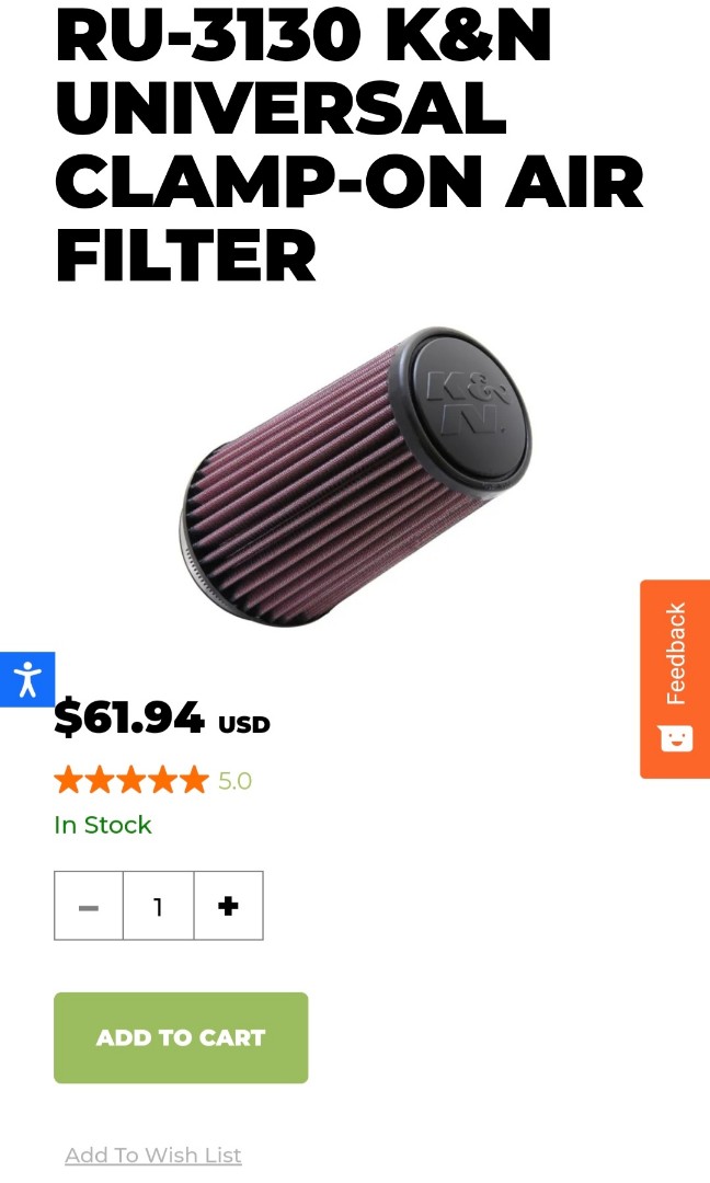 K&amp;N RU-3130 Filtro Di Gomma Universale Per Auto E Moto - Marchio Premium