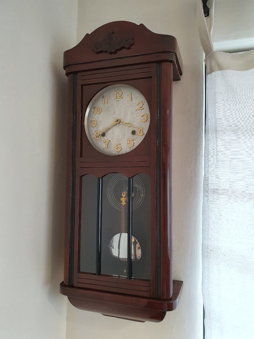 Large Antique wall hung japanese grandfather chiming pendulum clock