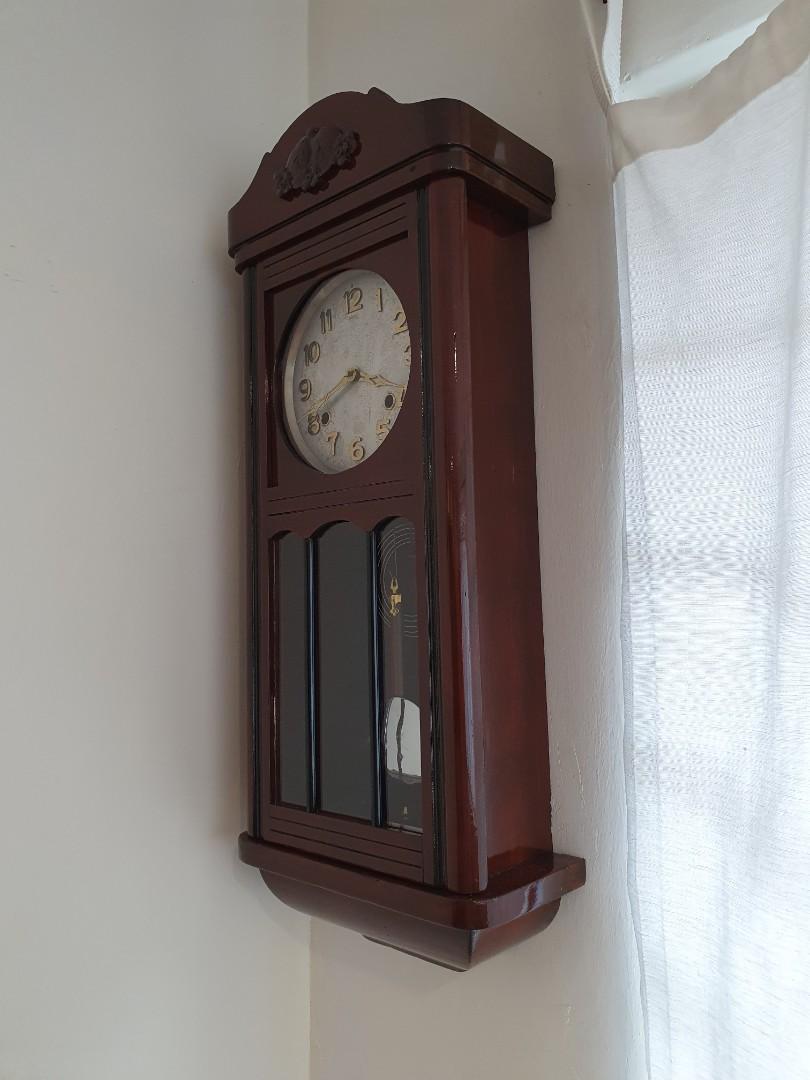 Large Antique wall hung japanese grandfather chiming pendulum clock