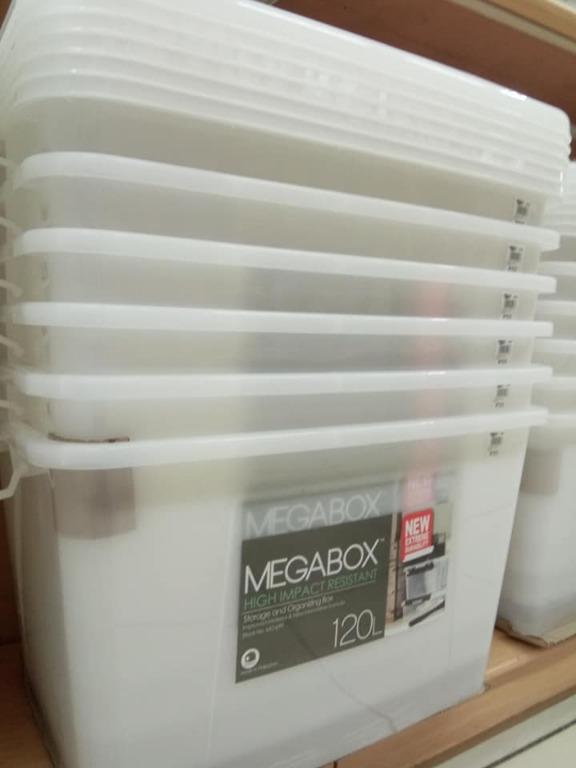 120L MEGA BOX storage boxes (Category: Storage Boxes & Baskets) located in Quezon City. Submitted by uno_store (Listing ID 1113811391, Image 1). Description: factory pull out MEGA BOX storage boxes -organizer -minimalists boxes -high quality -authentic megaboxes dimension(cm): 34L light - L55xW38.5xH23.5 - P585 40L - L82.0 / W41.5 / H16.0 - P 685 others: dimension(cm): 12L - L35.5 / W24.5 / H21.0 32L - L55xW38.5xH23.5 40L - L82.0 / W41.5 / H16.0 