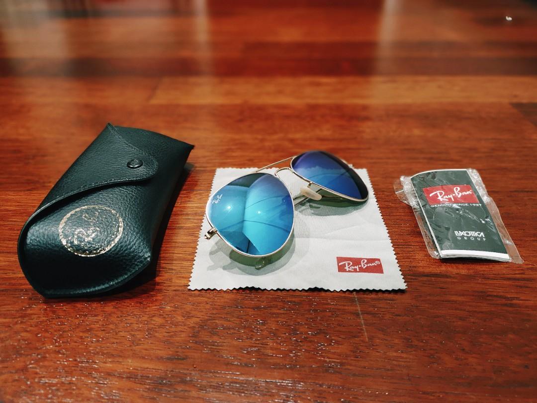 RAY BAN RB3026 AVIATOR LARGE METAL II 112 17 62MM 14MM MATTE GOLD FRAME WITH BLUE MIRROR POLARIZED LENSES NEW RM780