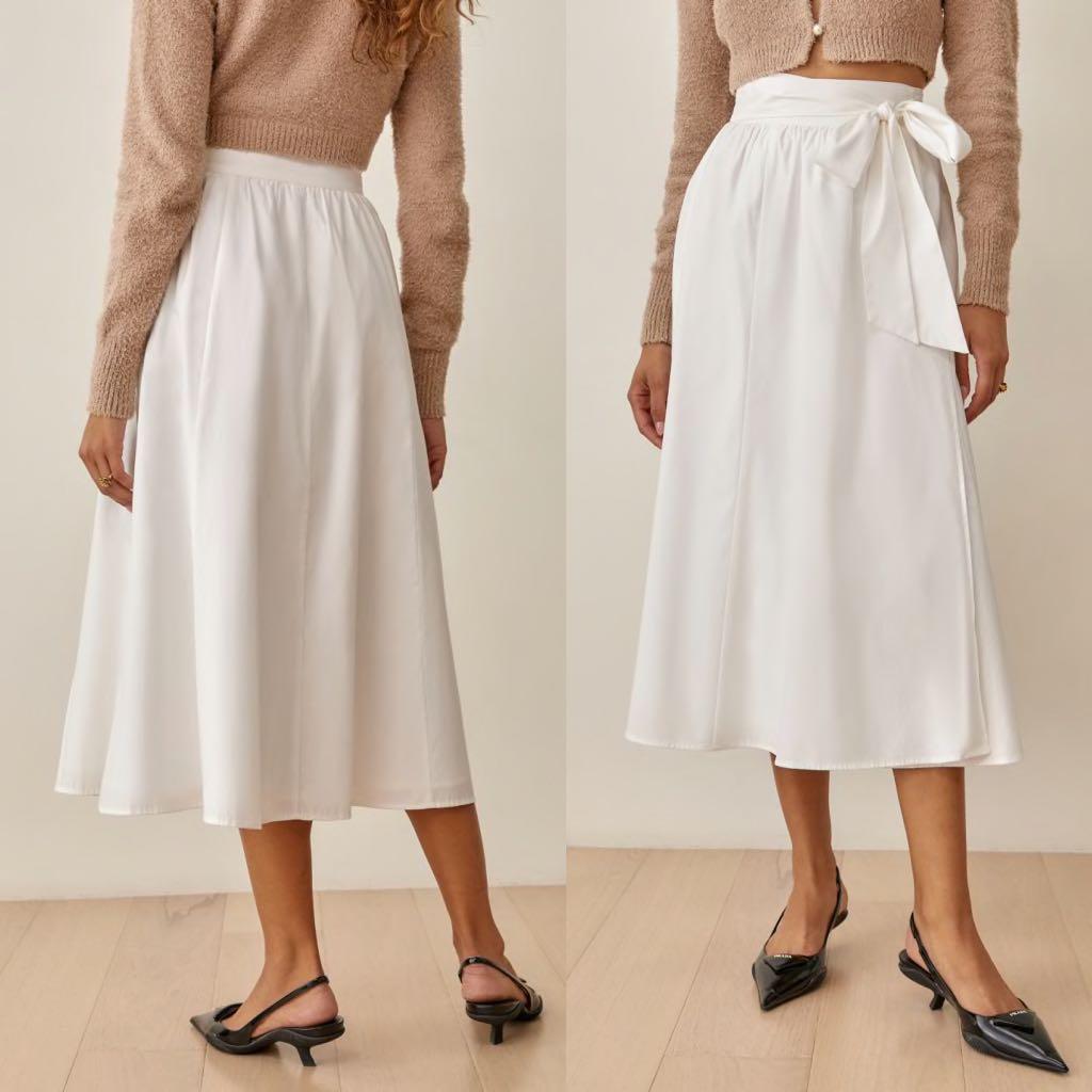 Reformation Tampa Midi Skirt in Black, White, Women's Fashion, Bottoms