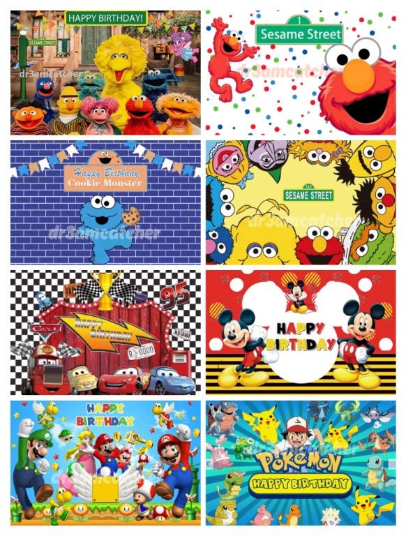 Sesame street, Elmo, Cookie Monster, Lightning McQueen Cars, Mickey Minnie  Disney, Mario Bros, Paw Patrol, Peppa