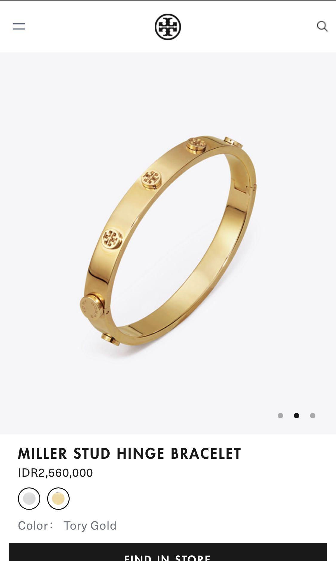 Tory Burch Logo Stud Hinge Bracelet, Barang Mewah, Aksesoris di Carousell