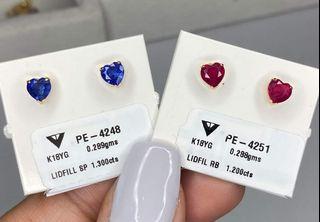 18k Japan heart stud gemstone earring