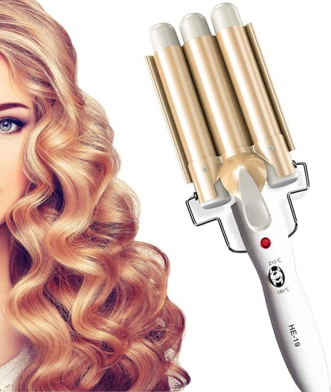 3 Barrel Hair Curler 25MM Hair Waver Curling Iron Wand Adjustable Temperature Curling Tongs Crimping Bubble Styling Tool Tourmaline Ceramic for Long Hair Gold Beauty Personal Care Hair on Carousell