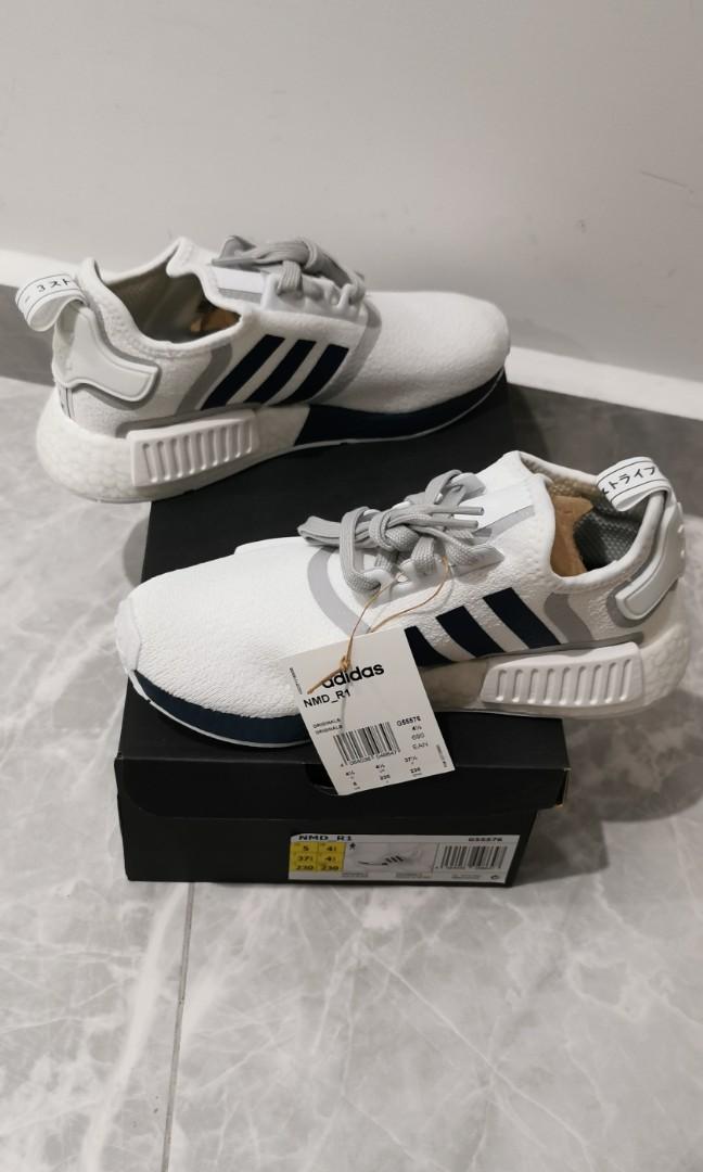 white and navy nmd