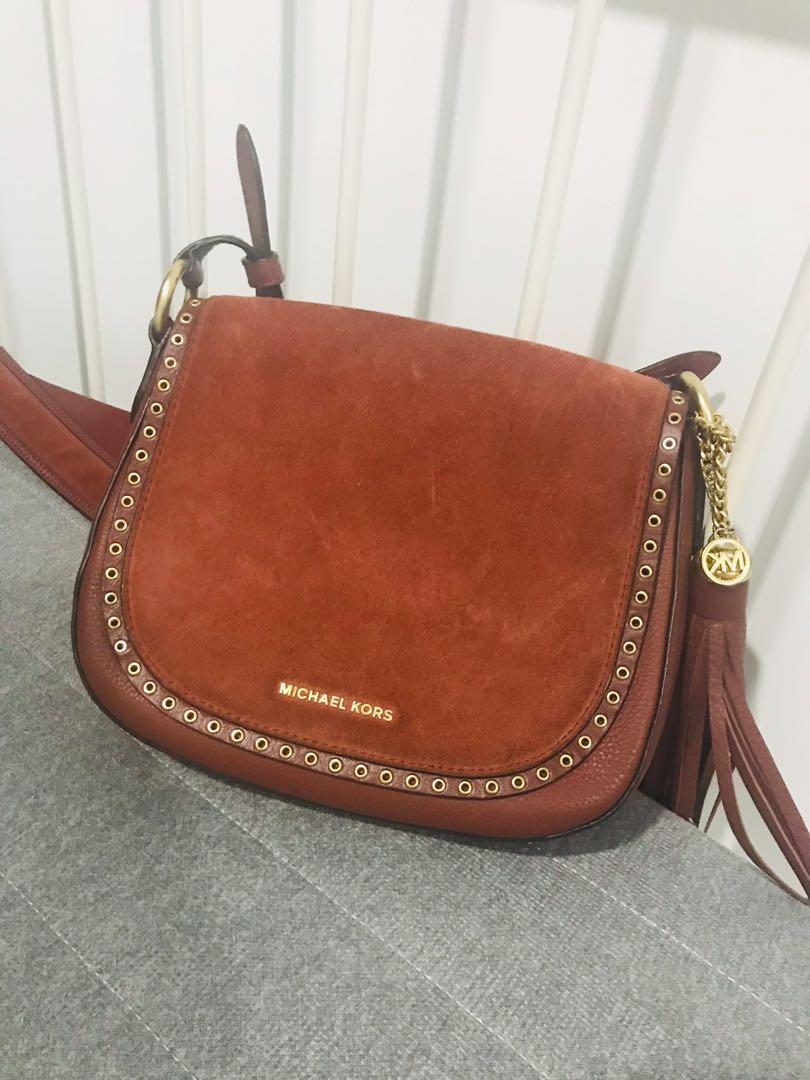 AUTH Michael Michael Kors BROOKLYN SUEDE MEDIUM SADDLE BAG
