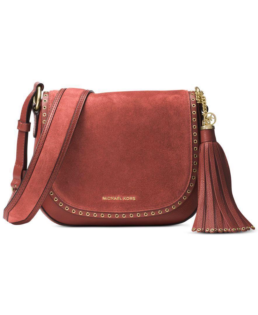 AUTH Michael Michael Kors BROOKLYN SUEDE MEDIUM SADDLE BAG