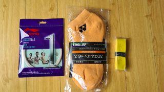 Badminton string, grip & socks